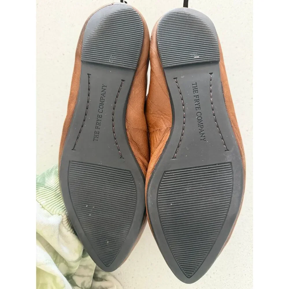 Frye Regina Pointed Toe Leather Ballet‎ Flat Cognac Size 6